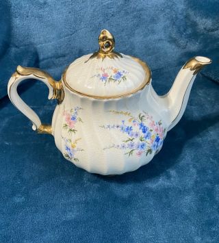 Vintage Pink/blue Floral Pattern Sadler Tea Pot With Gold Trim England 2748