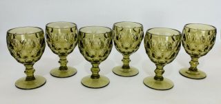 Vintage Imperial Glass Provincial Verde Green Thumbprint 6 Six Water Goblets