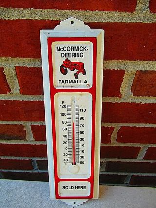 Vintage Mccormick - Deering Farmall " A " Tractor Metal Advertising Thermometer Usa