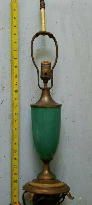 Vintage Antique Table Lamp Green Glaze Pottery Vase For Restoration Parts