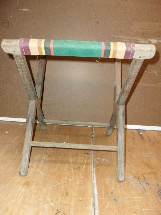 Vintage Folding Camp Stool Chair - Canvas & Wood 3