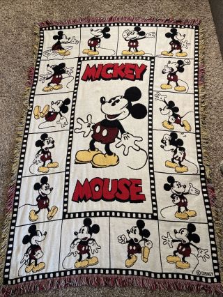 Company Disney Mickey Mouse Woven Throw Blanket Tapestry Vintage Cartoon Movie