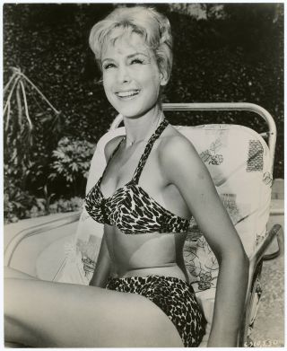 Poolside Bathing Beauty Barbara Eden Vintage 50s Leopard Print Bikini Photograph