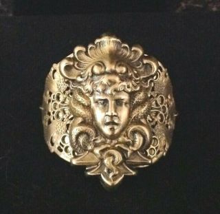 Medusa Bracelet Huge Art Nouveau Goddess Brass Filigree Cuff Vintage Jewelry