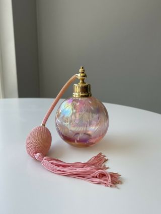 Vintage Iridescent Glass Perfume Atomizer Bottle Refillable Pump & Tassel