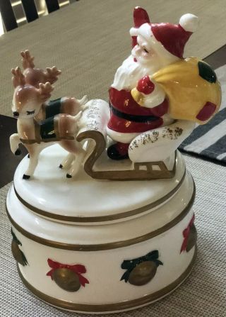 Vintage Lefton Santa With Sleigh Candy Dish