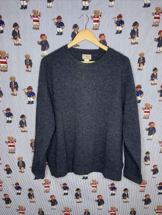 Vintage Mens Ll Bean 100 Wool Pullover Sweater Navy Blue