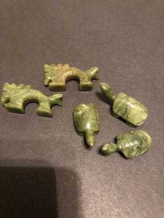 Vintage Carved Green Jade Jadeite 5 Figurines Animals