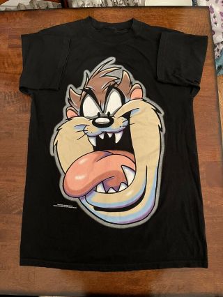 1995 Warner Bros Looney Tunes Taz Vintage Black T - Shirt Cartoon Sun Sportswear