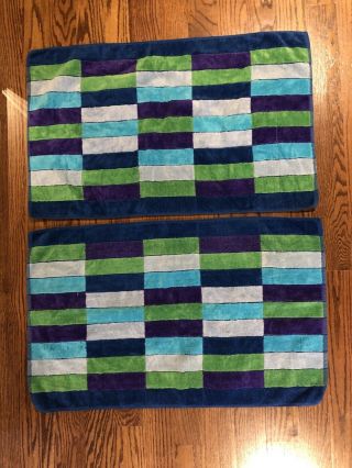 Vintage Sears Rectangle Geometric Pattern Bath Towels Blue Green Purple