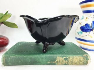 Vintage Le Smith 3 Footed Black Amethyst Glass Candy Bowl Mid Century Modern Art