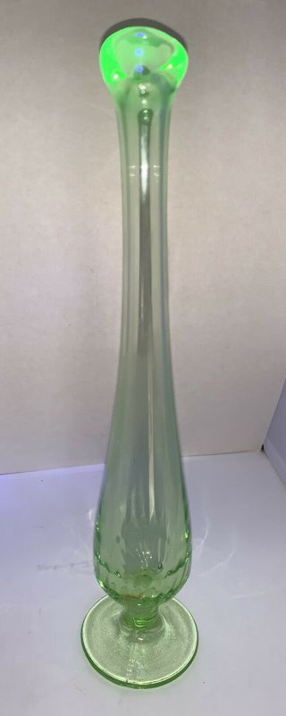 Vintage Vaseline/uranium Glass Footed Bud Vase Art Deco Depression Vaseline
