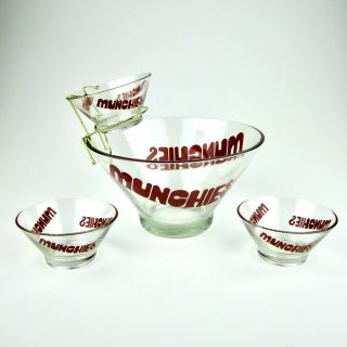 Vintage 1960s - 70s Glass Munchies Chip & Dip Snack Bowl Set - Retro Mcm Pop 420