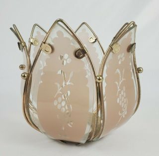 Lotus Flower Touch Lamp Replacement Shade Gold Frame Light Pink Vintage