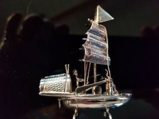 Vintage Miniature Sterling Silver Chinese Junk Boat Great Detail
