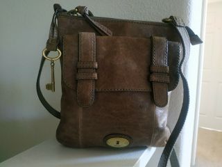 Fossil Long Live Vintage Brown Leather Messenger Crossbody Bag