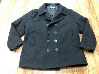 Mens Xl - Vtg Schott Wool Quilted Lined Pea Coat Jacket