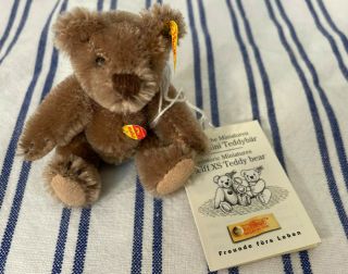 Vintage Miniature Steiff Teddy Bear Jointed 3.  5” W/ Tags German Teddybar (1951)