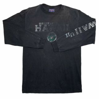Vintage Distressed Faded Black Long Sleeve Uv University Of Hawaii T - Shirt M