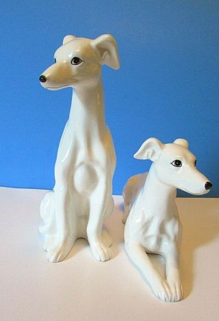 Vtg set 2 Edsin Made in Japan White Greyhound Whippet Ceramic Dog Figurines 2