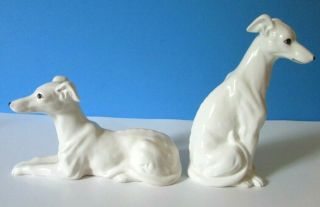 Vtg set 2 Edsin Made in Japan White Greyhound Whippet Ceramic Dog Figurines 3