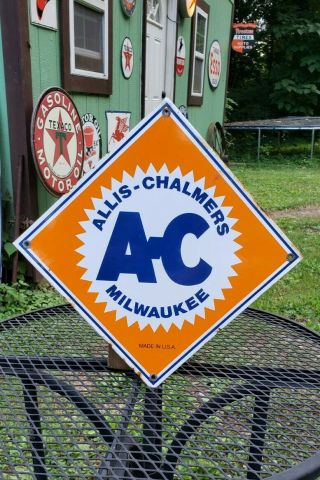 Allis Chalmers Porcelain Metal Sign Farm Tractor Implement Vintage Style Garage