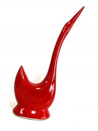 14 " Vintage Mid - Century Modern Long Neck Bird Egret Crane Ceramic Red Sculpture
