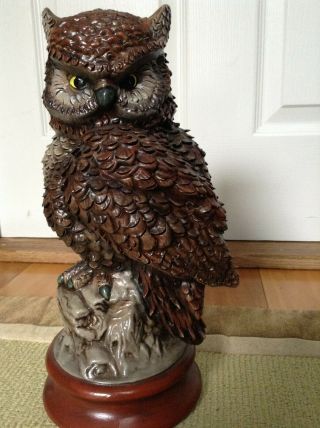 Vintage Large Ceramic Hand Painted Owl Statue Figure Mid Century 12  Bird