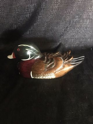Vintage Signed Leo Koppy Hand Carved Wood Duck
