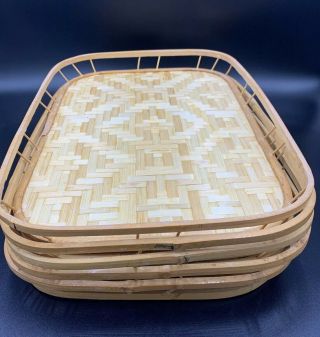 Set Of 4 Vintage Bamboo Woven Rattan Wicker Tiki Bar Serving Lap Trays 19 " X 13 "