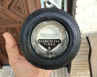 Vintage Seiberling Tires Glass & Rubber Advertising Ashtray Longview,  Texas Tex