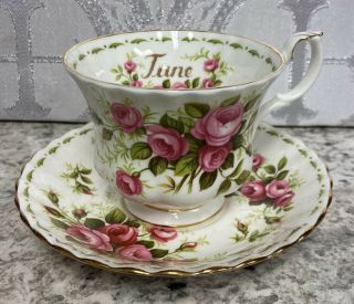 Royal Albert Roses Tea Cup And Saucer Flower Of The Month June Bone China Vtg.
