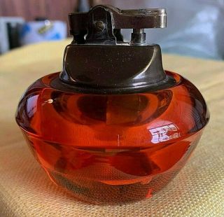 Vintage Viking Glass Orange Persimmon Color Table Cigarette Lighter Japan