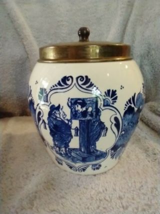 Vintage Blue Delft Tobacco Jar Humidor Van Rossem 