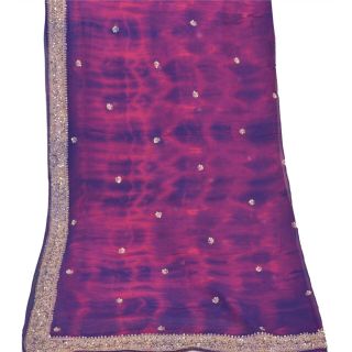Sanskriti Vintage Dupatta Long Stole Georgette Purple Hand Beaded Tie - Dye Veil