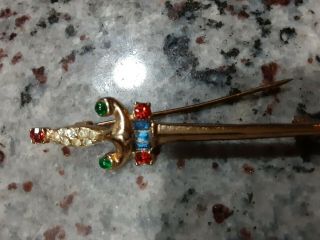 Rare Vintage " Signed Coro Cabochon & Rhinestone Sword Brooch /pin