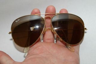 Vintage B&l Rayban 62 14 Aviator Sunglasses Brown Lenses