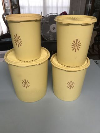 Vintage 4 Harvest Gold Tupperware Canisters With Lids From The 70s