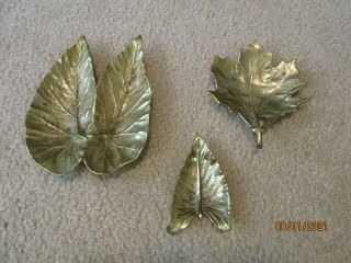 Three Vintage Virginia Metalcrafters Brass Leaf Trays Calla Lily,  Maple,  Begonia