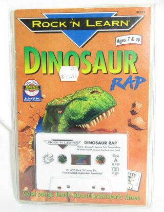 Vintage Rock N Learn Dinosaur Rap Audio Cassette Tape,  Book Educational 1995