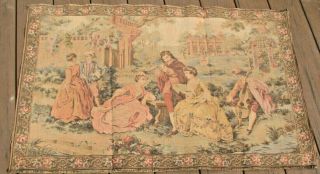 Antique Victorian Wall Hanging Tapestry 25 " X 40 " Signed France Court Yard