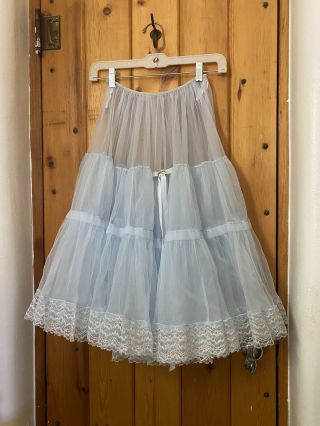 Vintage 50’s Light Blue Nylon Chiffon Petticoat Crinoline S Rockabilly
