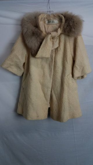 Vintage Lilli Ann San Francisco Woven Wool & Fox Fur Collar Car Coat