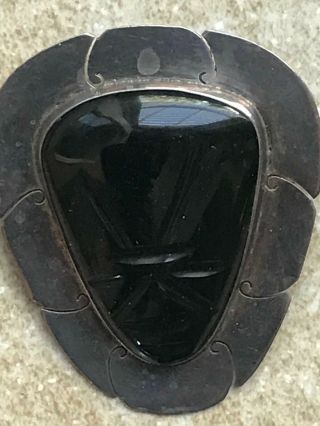 Vintage Sterling Pin Or Pendant Tribal Face Black Onyx Posibbly Tasco