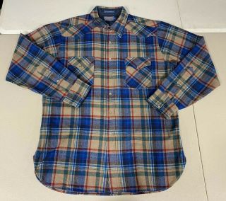 Vtg Pendleton Western Wear Plaid Wool Button Up Made In Usa 46 Long