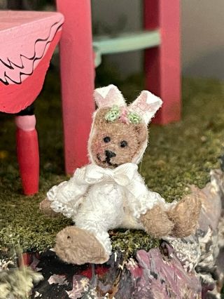 Vintage Miniature Dollhouse Artisan Sweet Hand Sculpted Toy Teddy Bear Rabbit