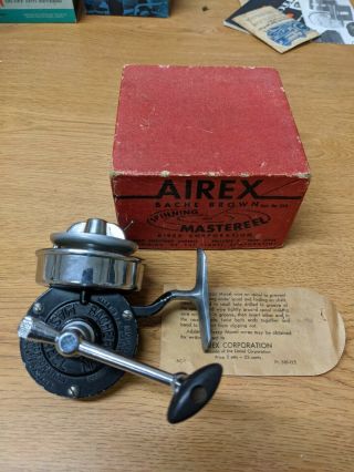 Rare Airex Bache Brown " Mastereel " Spinning Reel W/original Box & Papers G/vg Nr