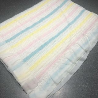 Vintage Beacon Pastel Stripe Baby Blanket Waffle Weave Satin Trim 40x54”