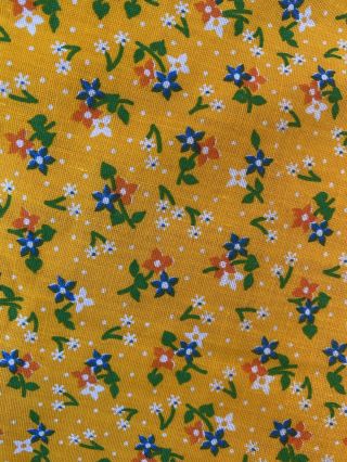 Vintage 1960s 1970s Tiny Floral Fabric Orange Yellow Blue And Green 45” X 3 Yds