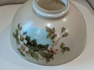 Antique Vintage Hurricane Gwtw Glass Lamp Globe Hand - Painted Meadow Scene